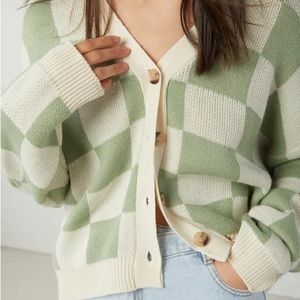 oak and fort checkered cardigan, worn once size large